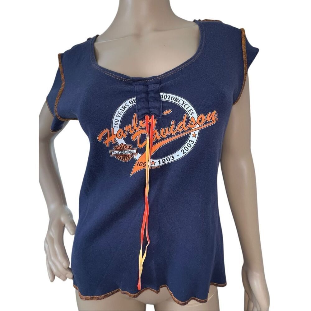 Harley Davidson Graphic Short Sleeve T-Shirt With Leather Strands